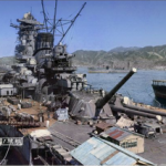 呉海軍工廠の造船船渠で艤装中の戦艦大和