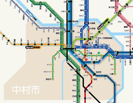 中村市（なごむるし）鉄道路線図